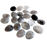 22-27mm Black Rutilated Quartz Faceted Cabochon, Rutile Rose Cut Flat Back 5 Pcs