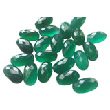 10x18mm Green Onyx Oval Rose Cut Flat Back Cabochons, Faceted Green Onyx