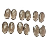 16x35mm Matched Pair 2 Pcs Smoky Quartz Long Oval Rose Cut Cabochons, Flat Back Smoky Quartz Cabochons