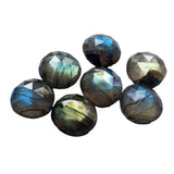 14mm Labradorite Rose Cut Round Cabochons, Labradorite Faceted Round Flat Back