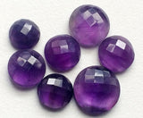 14-15mm Amethyst Cabochon Lot, Round Checker Cut, 5 Pieces Faceted Loose Flat Back Amethyst For Jewelry - KS77Z
