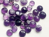 12-13mm Amethyst Cabochon Lot, Round Checker Cut, Loose Flat Back Faceted Amethyst For Jewelry, 5 Pieces - KS77A