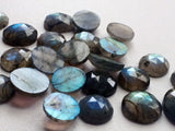13-15mm Labradorite Rose Cut Round Cabochons, Labradorite Flat Back, 5 Pcs