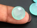 13-14mm Aqua Chalcedony Faceted Round Stones, 5 Pieces Loose Aqua Chalcedony Double Side Cut Gemstones For Jewlery - KS169A