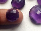 14-15mm Amethyst Cabochon Lot, Round Checker Cut, 5 Pieces Faceted Loose Flat Back Amethyst For Jewelry - KS77Z
