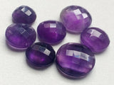 12-13mm Amethyst Cabochon Lot, Round Checker Cut, Loose Flat Back Faceted Amethyst For Jewelry, 5 Pieces - KS77A