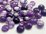 16-17mm Amethyst Cabochon Lot, Round Checker Cut, Loose Flat Back Faceted Amethyst For Jewelry, 5 Pieces  - KS77B