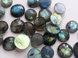 13-15mm Labradorite Rose Cut Round Cabochons, Labradorite Flat Back, 5 Pcs