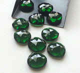18mm Green Hydro Quartz Rose Cut Cabochons, 5 Pcs Heart Shape Flat Back Emerald