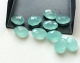 10x14mm Aqua Chalcedony Faceted Oval Stones, 4Pcs Loose Aqua Chalcedony Double Side Cut Gems For Jewelry - KRS261Z