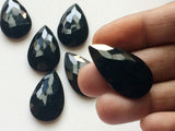 18x30mm Black Chalcedony Faceted Pear Cabochons, 3 Pcs Loose Flat Back Black Pear Gems Chalcedony Stones For Jewelry - GS3149Z