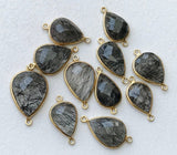17-18mm Black Rutiliated Quartz Connectors, 5 pcs Rutile Faceted Pear Shape 925 Silver Gold Polished Bezel Connectors Charm - KS3284