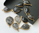 17-18mm Black Rutiliated Quartz Connectors, 5 pcs Rutile Faceted Pear Shape 925 Silver Gold Polished Bezel Connectors Charm - KS3284