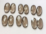 16x35mm Matched Pair 2 Pcs Smoky Quartz Long Oval Rose Cut Cabochons, Flat Back Smoky Quartz Cabochons