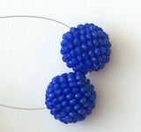 19mm Blue Glass Beads Round Balls, 2 Pcs Matched Pair Earrings, Fancy Blue Beads