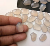 15mm Gray Chalcedony Fancy Rose Cut Cabochon, Natural Gray Faceted Flat Back