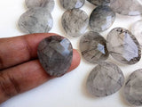 22-27mm Black Rutilated Quartz Faceted Cabochon, Rutile Rose Cut Flat Back 5 Pcs