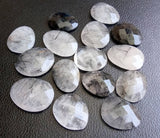 22-27mm Black Rutilated Quartz Faceted Cabochon, Rutile Rose Cut Flat Back 5 Pcs
