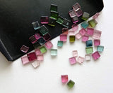 3-4mm Multi Tourmaline Plain Square Cabochons, Natural Square Flat back