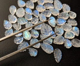 7-11mm Rainbow Moonstone Cabochons, Natural Hand Carved Leaf Shape Cabochons