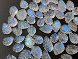 7-11mm Rainbow Moonstone Cabochons, Natural Hand Carved Leaf Shape Cabochons