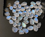 7-11mm Rainbow Moonstone Cabochons, Natural Hand Carved Leaf Shape Cabochons