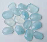 15-16mm Aquamarine Fancy Rose Cut Cabochons, Natural Aquamarine Gemstones Faceted Flat Back Cabochons, 2 Pieces - PNT50A