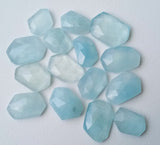 12-14mm Aquamarine Fancy Rose Cut Cabochons, Natural Faceted Flat Back Cabochons Aquamarine Gemstones (2 Pcs To 5 Pcs) - PNT50Z