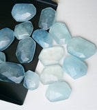 12-14mm Aquamarine Fancy Rose Cut Cabochons, Natural Faceted Flat Back Cabochons Aquamarine Gemstones (2 Pcs To 5 Pcs) - PNT50Z