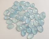 12-14mm Aquamarine Rose Cut Flat Back Cabochons, 2 Pcs Natural Aquamarine