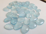 12-14mm Aquamarine Rose Cut Flat Back Cabochons, 2 Pcs Natural Aquamarine