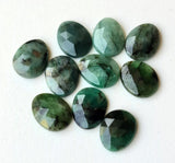 12-13mm Emerald Rose Cut Cabochons, Natural Emerald Free Form Shape