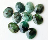 12-13mm Emerald Rose Cut Cabochons, Natural Emerald Free Form Shape
