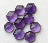 7-7.5mm Amethyst Faceted Hexagon Flat Back Cabochons, Amethyst Rose Cut Hexagon