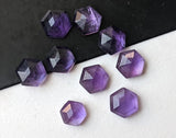 7-7.5mm Amethyst Faceted Hexagon Flat Back Cabochons, Amethyst Rose Cut Hexagon