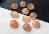 6.5-7mm Peach Moonstone Faceted Hexagon Flat Back Cabochons, Moonstone Rose Cut