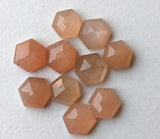 6.5-7mm Peach Moonstone Faceted Hexagon Flat Back Cabochons, Moonstone Rose Cut