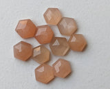 6.5-7mm Peach Moonstone Faceted Hexagon Flat Back Cabochons, Moonstone Rose Cut