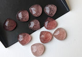 10mm Strawberry Quartz Cabochons, Natural Strawberry Faceted Heart Shaped