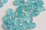 10x14mm Aquamarine Chalcedony Rose Cut Pear Flat Back Cabochons Aqua Chalcedony