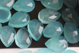 10x14mm Aquamarine Chalcedony Rose Cut Pear Flat Back Cabochons Aqua Chalcedony