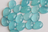 10x14mm Aquamarine Chalcedony Rose Cut Pear Flat Back Cabochons Aqua Chalcedony