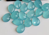 10x14mm Aquamarine Chalcedony Rose Cut Pear Flat Back Cabochons Aqua Chalcedony