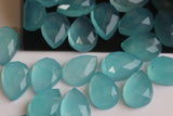 10x14mm Aquamarine Chalcedony Rose Cut Pear Flat Back Cabochons Aqua Chalcedony
