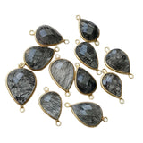 17-18mm Black Rutiliated Quartz Connectors, 5 pcs Rutile Faceted Pear Shape 925 Silver Gold Polished Bezel Connectors Charm - KS3284
