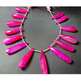 Pink Chalcedony Faceted Long Drop Bead, 7x20mm To 9x22mm Chlacedony Briolette Pink Faceted Tear Drop Beads, 5 Pieces - PDG371