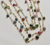 Tourmaline Faceted Rondelle 2mm & Heart 5mm Wire Wrap Beaded Rosary Chain-PSG387