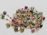 Tourmaline Faceted Rondelle 2mm & Heart 5mm Wire Wrap Beaded Rosary Chain-PSG387