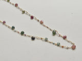 Tourmaline Faceted Rondelle 2mm & Heart 5mm Wire Wrap Beaded Rosary Chain-PSG387