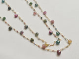 Tourmaline Faceted Rondelle 2mm & Heart 5mm Wire Wrap Beaded Rosary Chain-PSG387